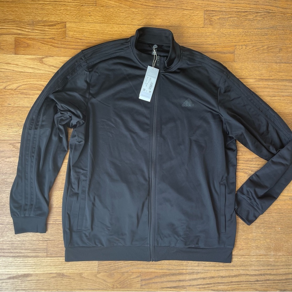 NEW Adidas Mens All Black Track Jacket Zip Up Regular Fit Size 2XL NWT